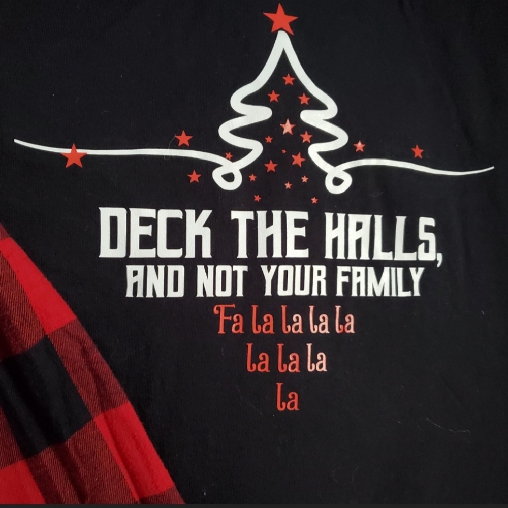 Deck the halls and not your family upcycled flannel/tee combo